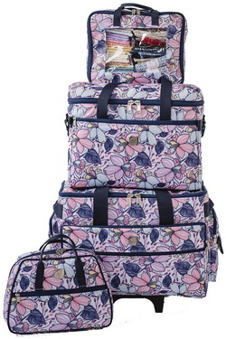 Bluefig Quilter Deluxe Combo: 19 inch Wheeled Bag, Project Bag, Fat Quarter Bag, Satchel and Thread Carrier - Maisy