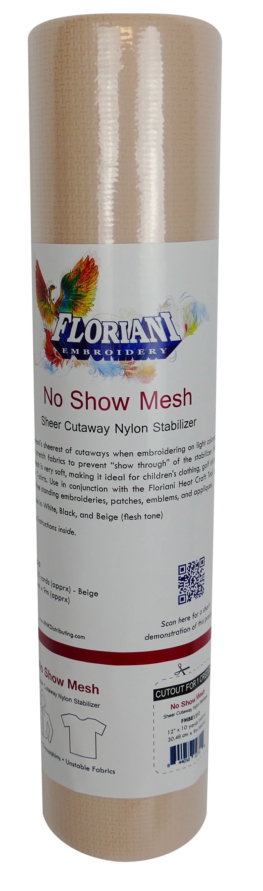 Floriani Beige No Show Mesh Sheer Cutaway Stabilizer, 12 in. x 10 yds