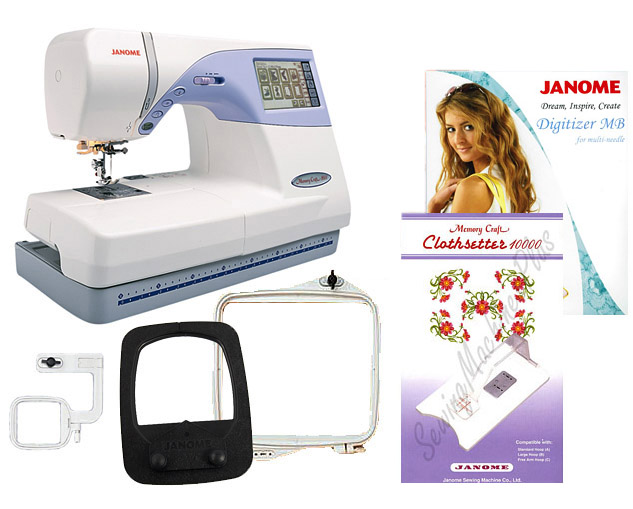 Janome Memory Craft 9500 Embroidery & Sewing Machine w/ Freearm hoop, Giga hoop, Hat hoop