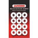 Janome Class 15 Pre-wound 12 Pack of Plastic Bobbins - White