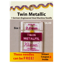 Klasse Twin Metallic Needles Size 80 - 2.0mm - Buy 2 Get 1 FREE