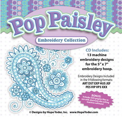 Pop Paisley Embroidery CD w/ SVG - Designs by Hope Yoder