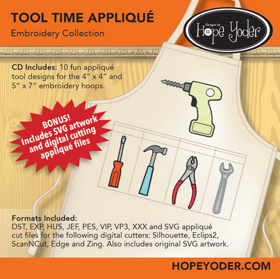 Download Tool Time Applique Embroidery CD w/SVG - Designs by Hope Yoder