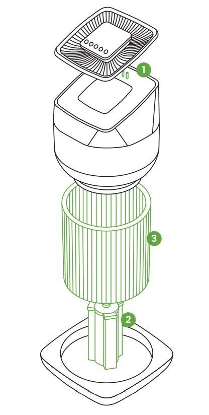 outline of internals of room air purifier