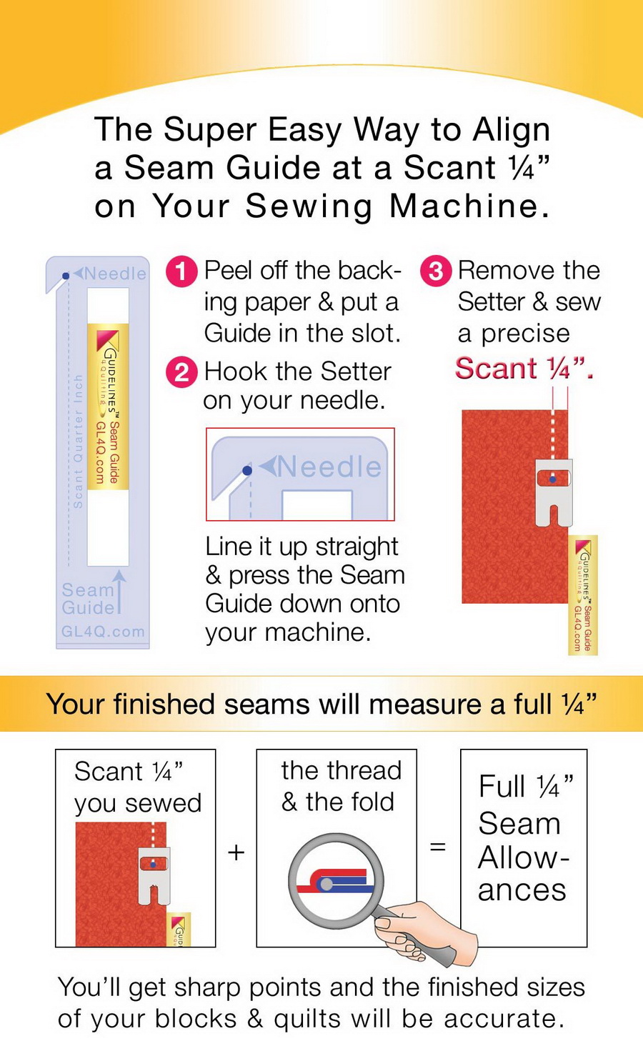 Guidelines 4 Quilting Super Easy Seam Guide Setter with 6 Seam Guides