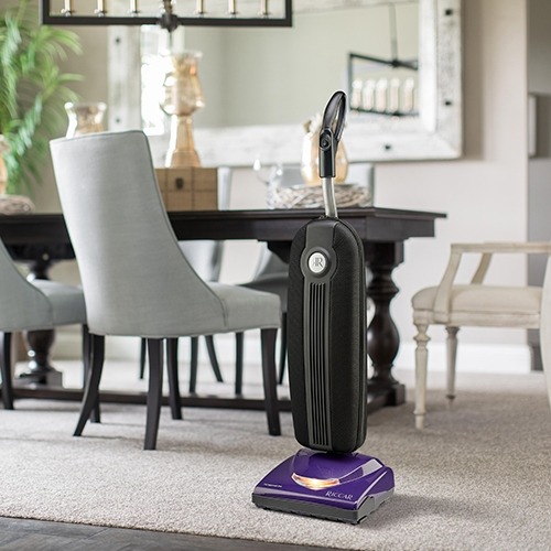 purple vacuum in dining room